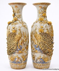 Two flower vases made of ceramic, hand-painted with 24k gold by experienced artisans