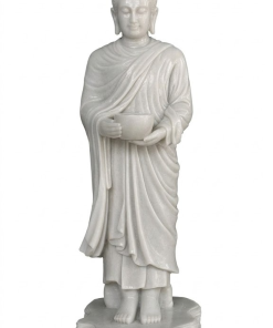 Shakyamuni Buddha holding an alms bowl, in white marble
