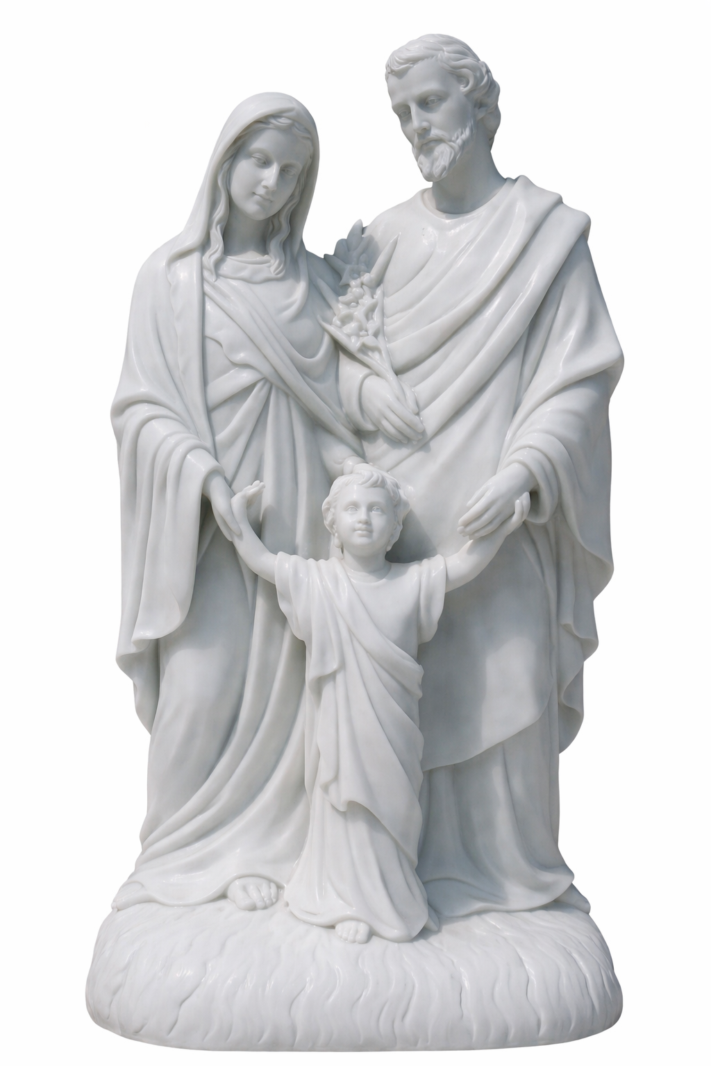 Statue of the Holy Family in white marble