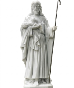 Statue of Jesus with a lamb, in white marble