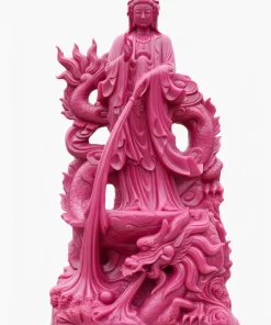 Guanyin Standing on a Dragon – Pink Ruby Stone