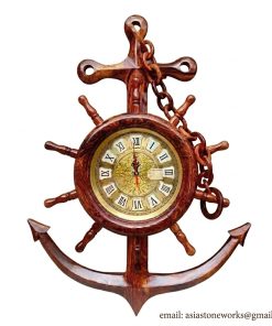 An artistic clock featuring a wooden anchor design